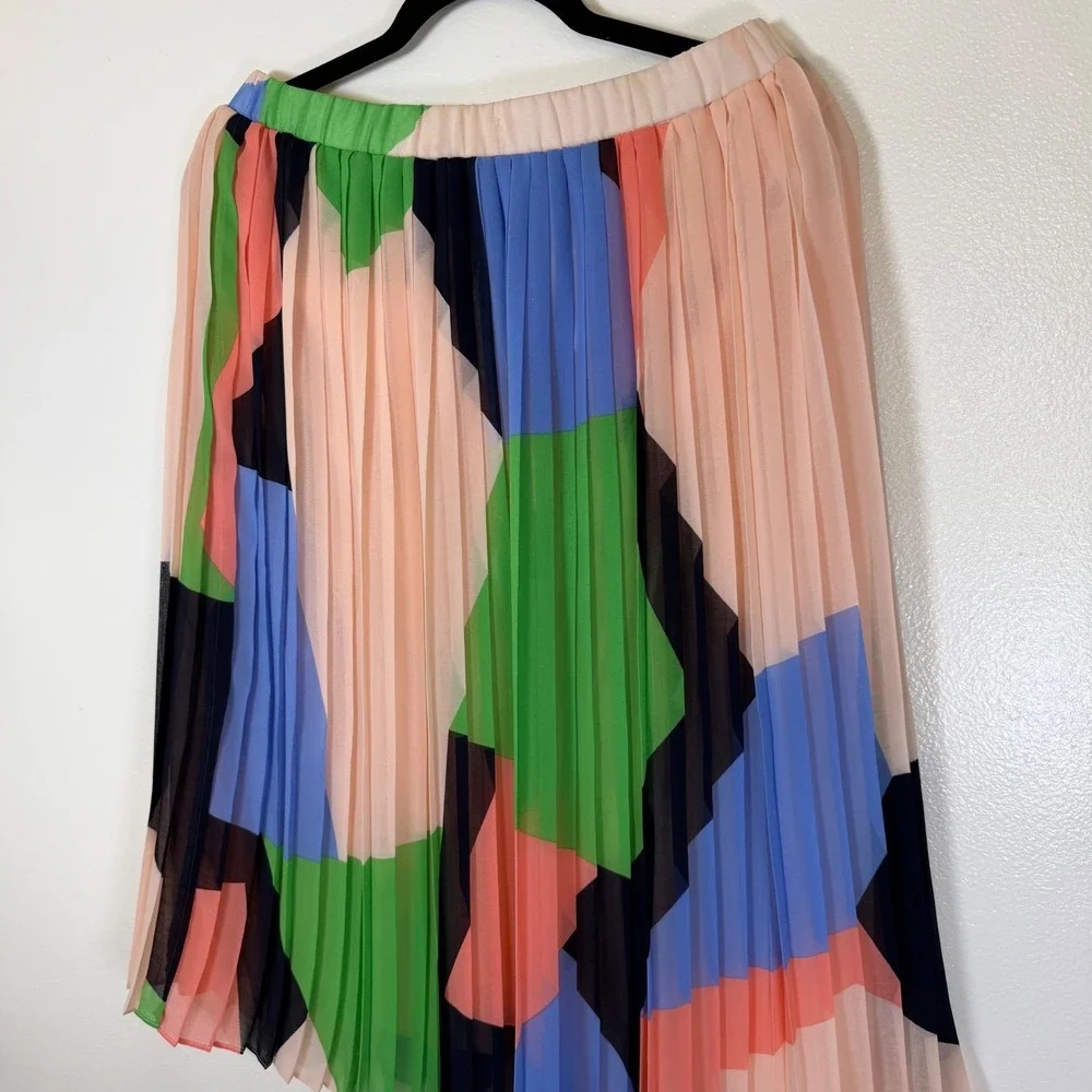 Banana Republic Pleated Skirt Women Size XS Multicolor Geometric Colorblock Midi